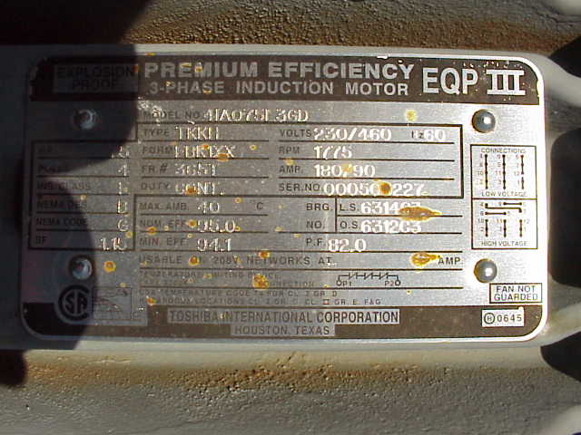 75 HP Toshiba electric motor.